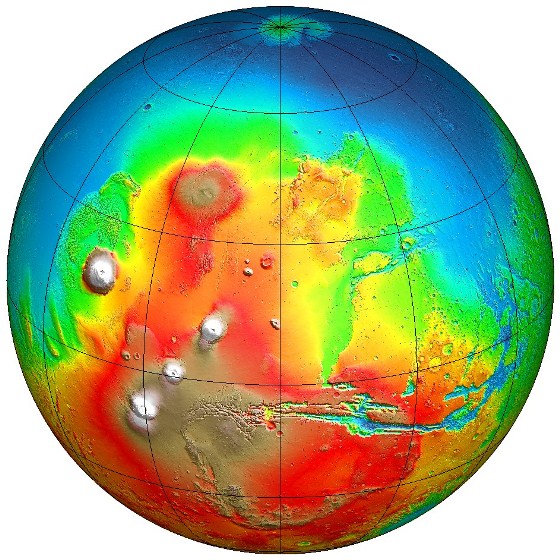 Карта высот Марса от Mars Global Surveyor