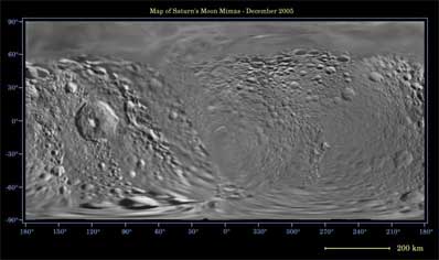 Карта Мимаса спутника Сатурна